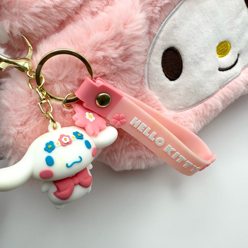 Cinnamoroll Keychain – Pink Bow & Floral Headband – New